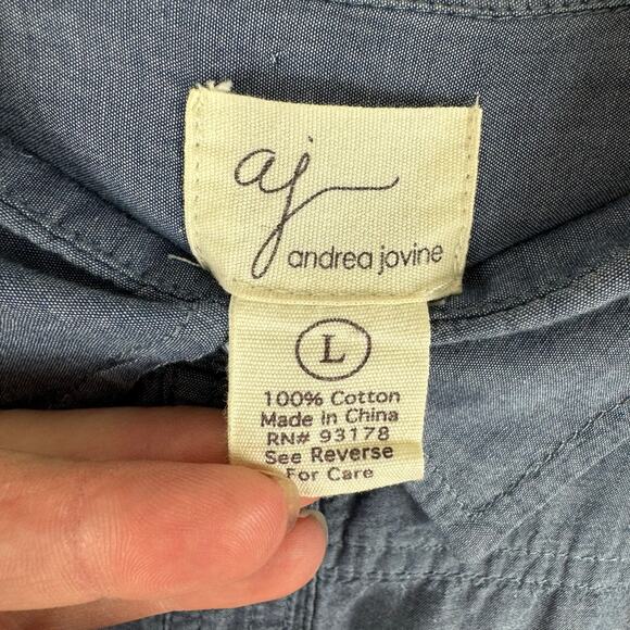 Andrea Jovine AJ 100% Cotton Lightweight Roll Tab Sleeve Button Up Shirt Size L - Picture 6 of 7